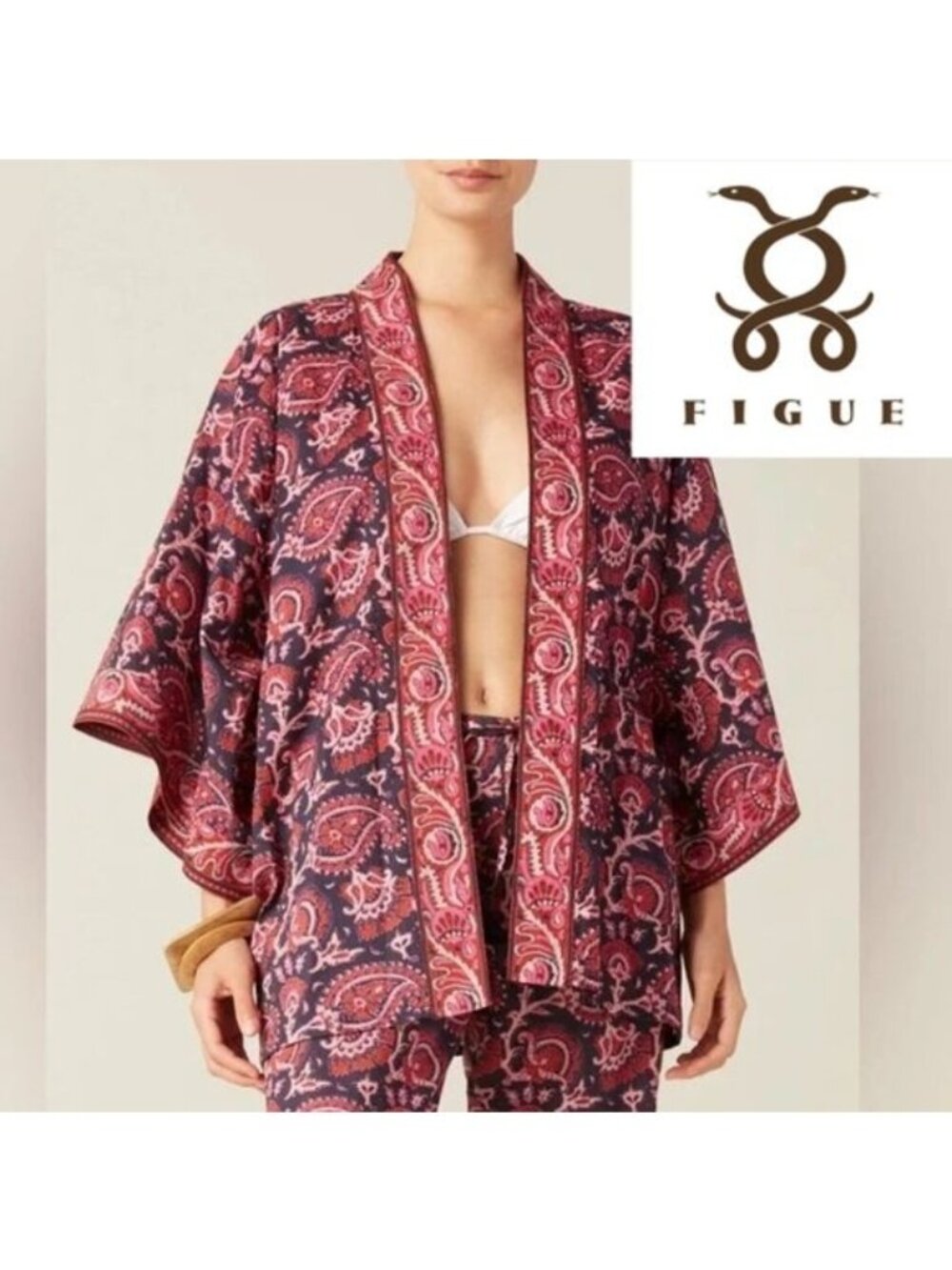 NWOT FIGUE 100% cotton floral Kimono shirt, jacket, coverup, S